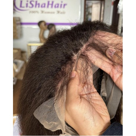 Silk base full lace wig Indian virgin human hair 150% density dark brown kinky straight texture 