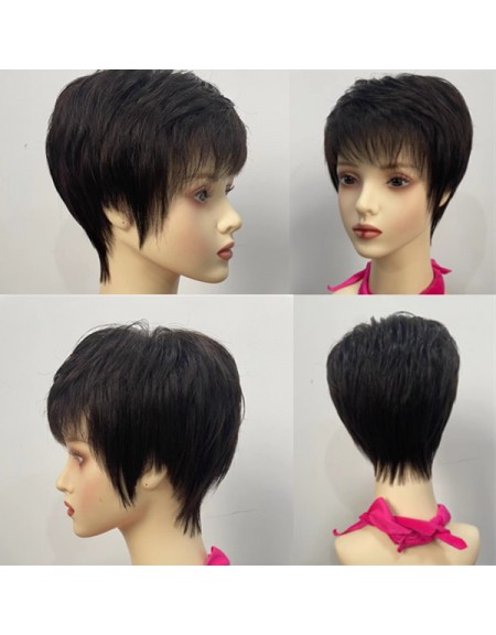 Silk top glueless wig  pixie cut hairstyle quality raw virgin human hair 