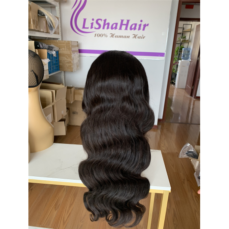 Body wave 13x4 hd lace frontal wigs pre plucked hairline virgin human hair 180% density