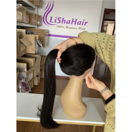 Pre Plucked 360 Lace Frontal With Baby Hair 180% density Ponytail Human Hair transparent lace wig