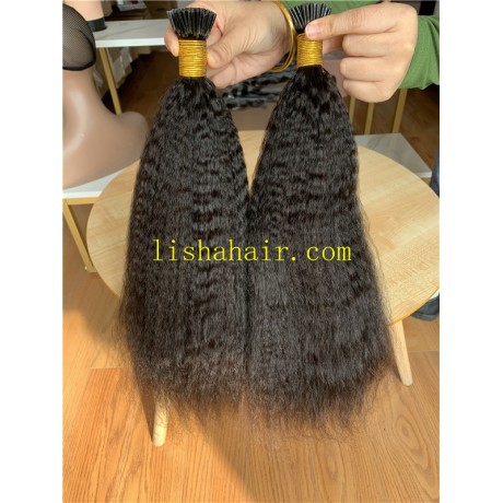 High quality Keratin I tip virgin human hair extensions kinky straight texture 