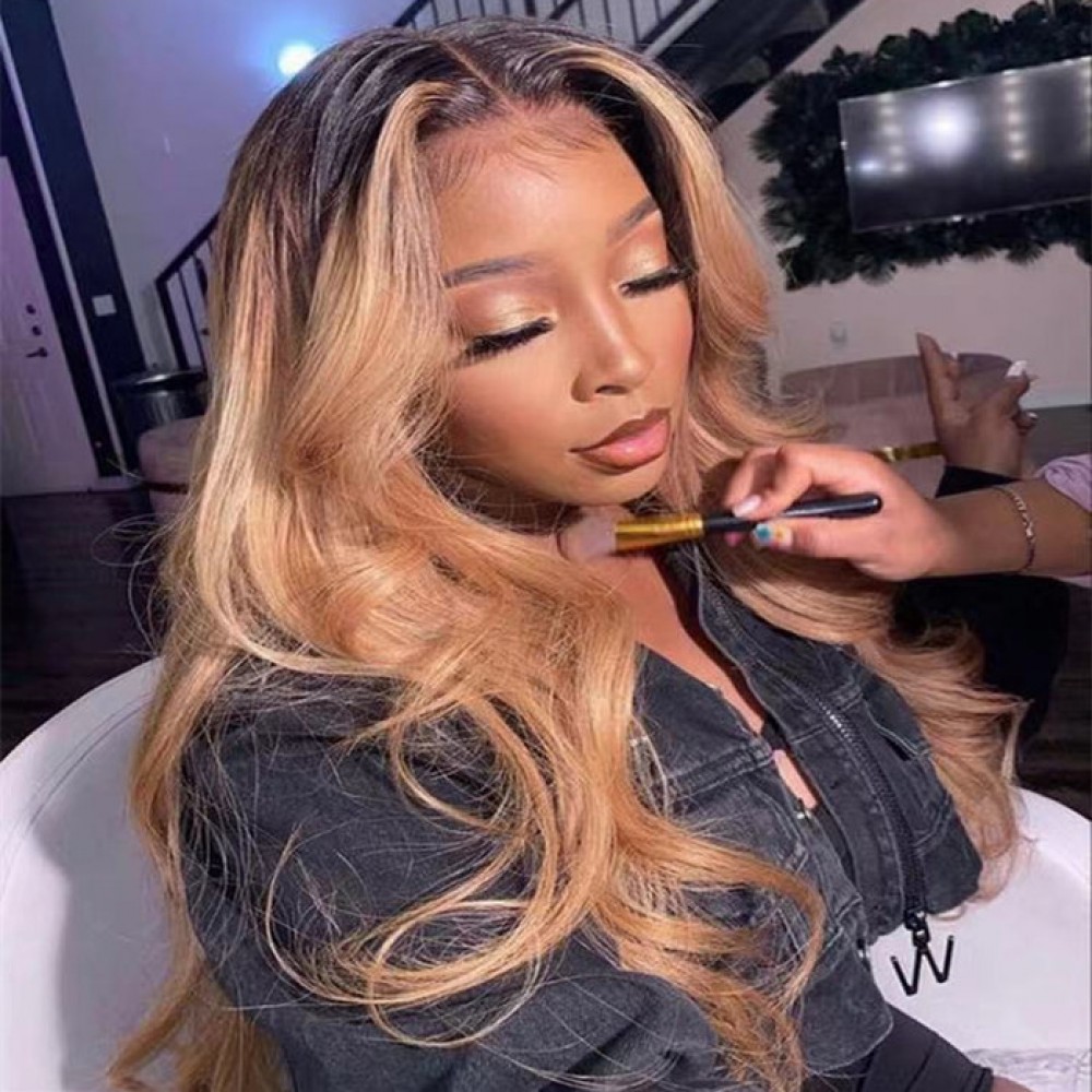1b/27 dark roots honey blonde 150% density Ombre body wave lace front Human Hair Wigs Pre Plucked LS6192 1b/27 dark roots honey blonde 150% density Ombre body wave lace front Human Hair Wigs Pre Plucked LS6192