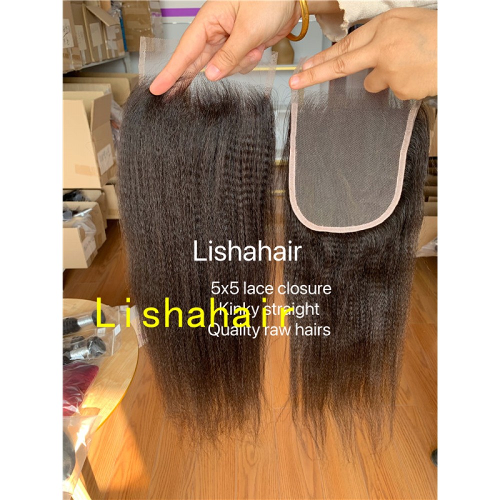 One donor Raw Human Hair 5x5 transparent lace closure kinky straight texture ( Can be dyed to any color ) 