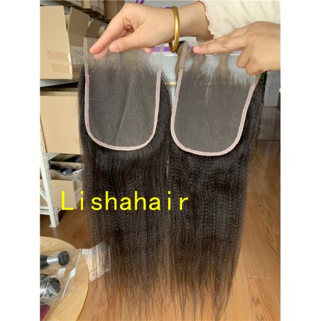 One donor Raw Human Hair 5x5 transparent lace closure kinky straight texture ( Can be dyed to any color ) 