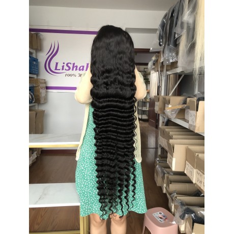 40inch long 180% density loose deep wave Human Hair 13x4 transparent lace front wig