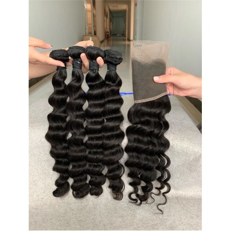 4 STYLE Brazilian human hair 3 Bundles With Frontal 13x4 Virgin Hair natural color LS10251