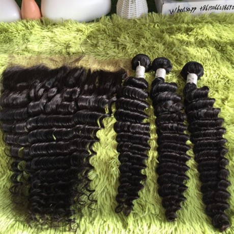 Lishahair Brazilian Deep wave human hair lace frontal with bundles dhl free shipping