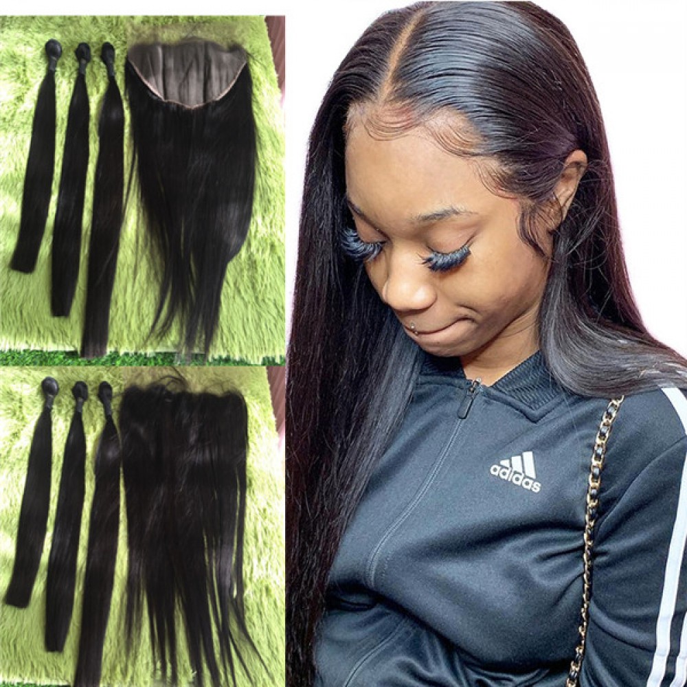 Lishahair Brazilian silky straight human Hair Weave Bundles With 13X4 Frontal free shipping