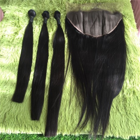 Lishahair Brazilian silky straight human Hair Weave Bundles With 13X4 Frontal free shipping