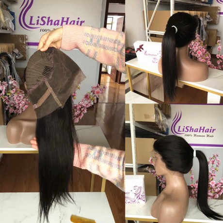 Pre Plucked 360 Lace Frontal silky straight Wig With Baby Hair 180% Invisible Knot Wig Ponytail Human Hair Pre Plucked Lace Wig LS991