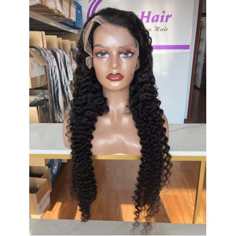 30inch 13x4 transparent lace front wigs 200% density deep wave style With Bleached Knots LS9531