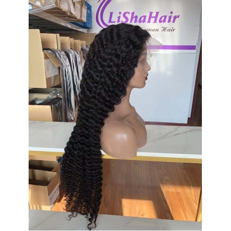 30inch 13x4 transparent lace front wigs 200% density deep wave style With Bleached Knots LS9531