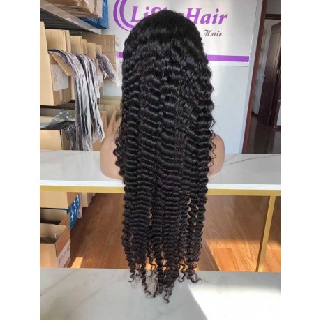 30inch 13x4 transparent lace front wigs 200% density deep wave style With Bleached Knots LS9531