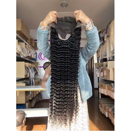 30inch 13x4 transparent lace front wigs 200% density deep wave style With Bleached Knots LS9531