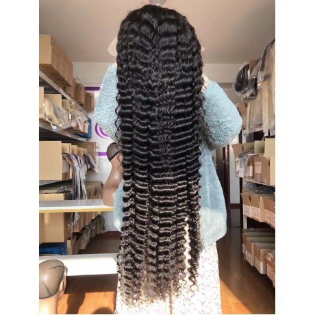 30inch 13x4 transparent lace front wigs 250% density deep wave style With Bleached Knots LS9531