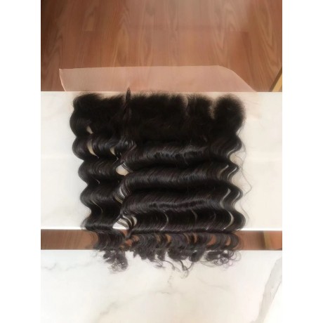  Loose deep wave 13x4 transparent Lace Frontal pre plucked hairline with bleached knots