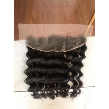  Loose deep wave 13x4 transparent Lace Frontal pre plucked hairline with bleached knots