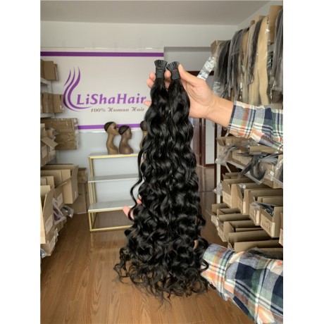 Indian virgin remy human hair I tip extensions natural wave texture 100g/bundle