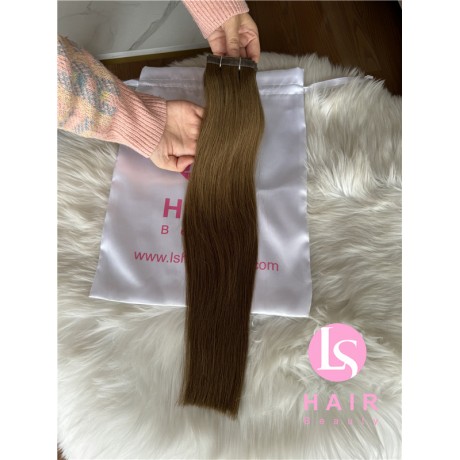 European Raw Human hair seamless PU clip in #9 color 