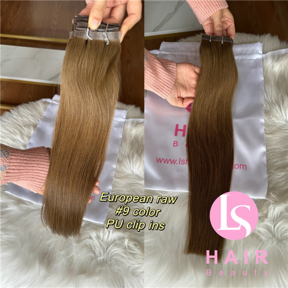 European Raw Human hair seamless PU clip in #9 color 