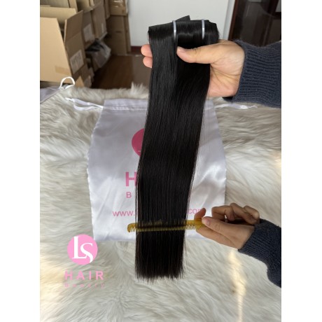 Invisible Clip in #1b black Indian virgin  human hair extension natural black color 