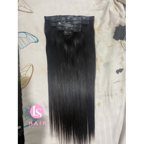 Invisible Clip in #1b black Indian virgin  human hair extension natural black color 