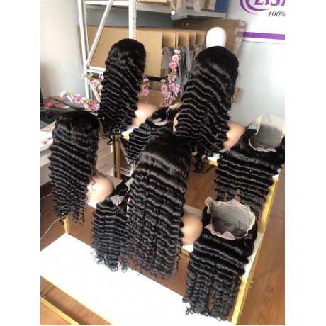 Lishahair Loose Deep Wave 13x4 full Lace Frontal Wigs 180% density transparent lace Human Hair Wigs