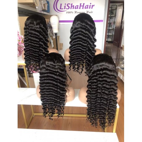 Lishahair Loose Deep Wave 13x4 full Lace Frontal Wigs 180% density transparent lace Human Hair Wigs