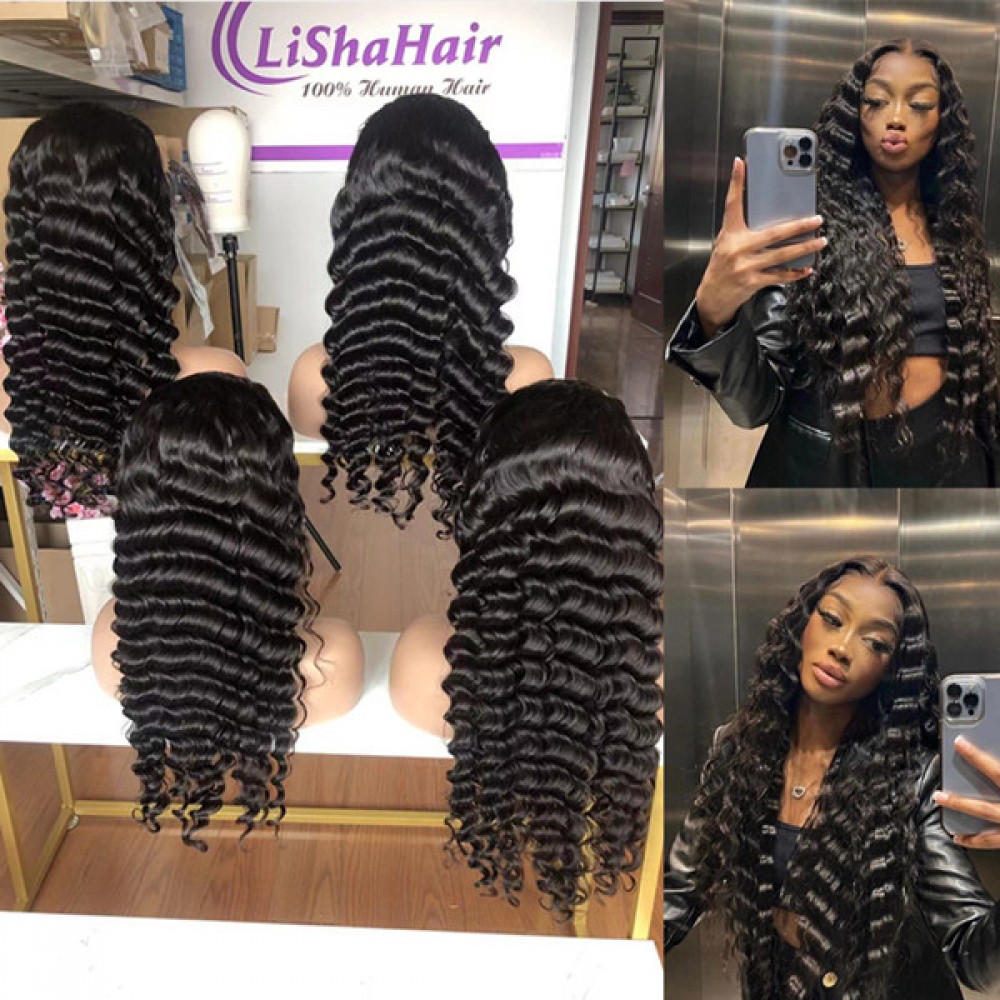 Lishahair Loose Deep Wave 13x4 full Lace Frontal Wigs 180% density transparent lace Human Hair Wigs
