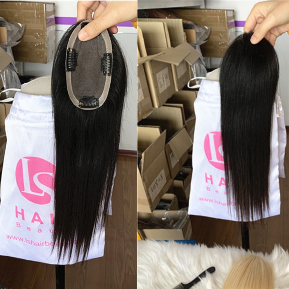 Customized one donor raw human hair mono topper black color 