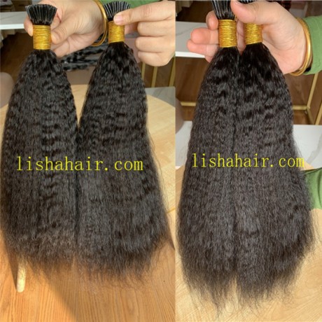 High quality Keratin I tip virgin human hair extensions kinky straight texture 