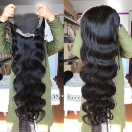32inch-40inch long body wave 180% density 13x4 transparent lace frontal wig pre plucked hairline