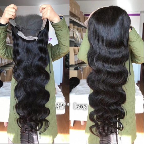 32inch-40inch long body wave 180% density 13x4 transparent lace frontal wig pre plucked hairline 