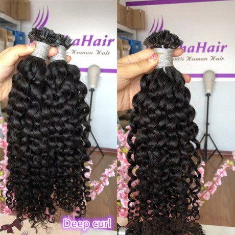 Flat Tip Hair Extensions natural color deep curly vs kinky curly 100g/pack In 100strands