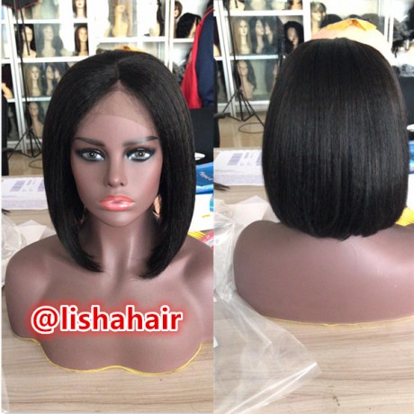 12inch 180% density light  yaki straight bob style lace front wig  Brazilian virgin human hair LSN51
