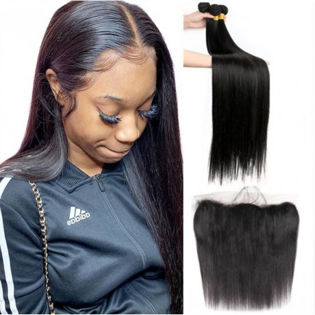 Lishahair Brazilian silky straight human Hair Weave Bundles With 13X4 Frontal free shipping