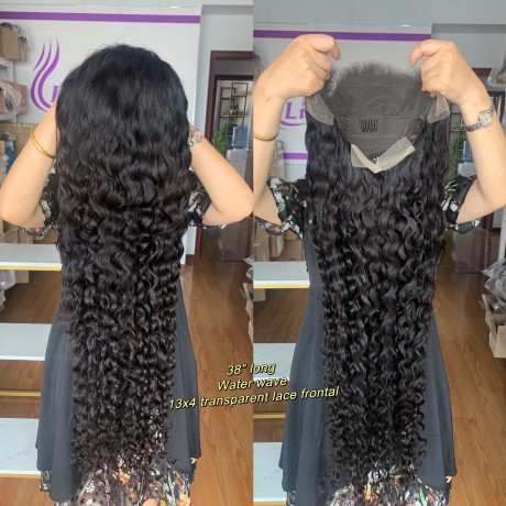 38inch 40inch water wave human hair 13x4 transparent lace frontal wig 200% density 