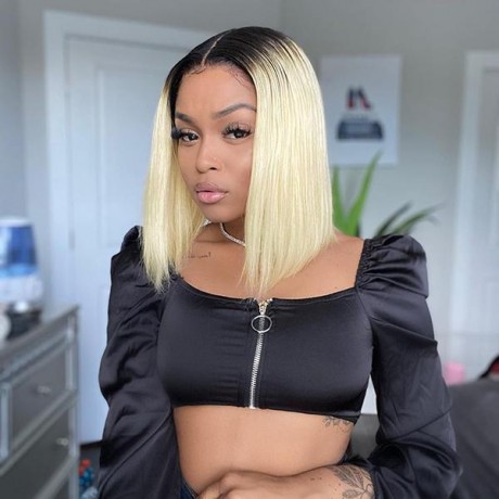blonde bob black roots