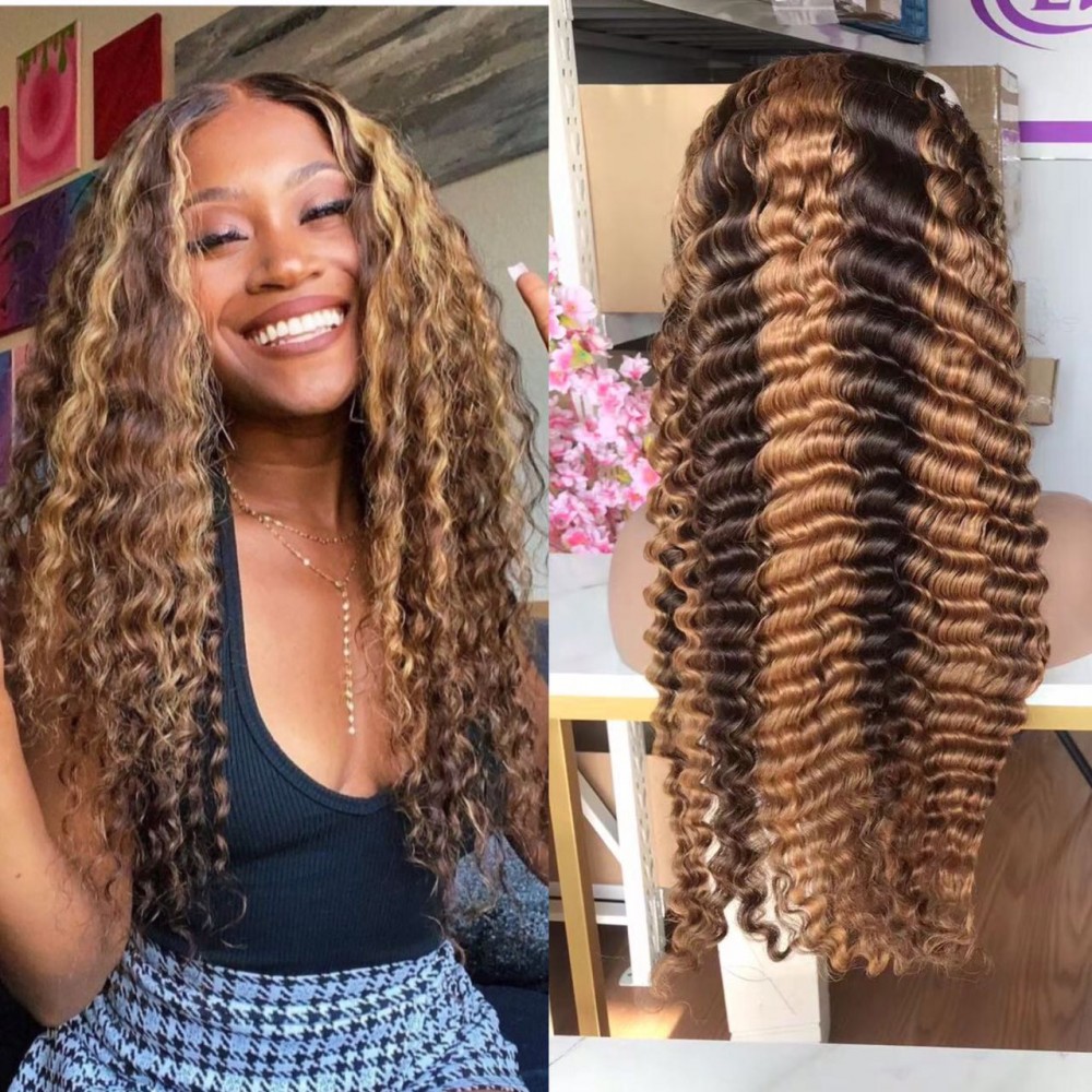 180% density 4 27 highlights colored deep wave human hair lace front wig LS11121 180% density 4 27 highlights colored deep wave human hair lace front wig LS11121