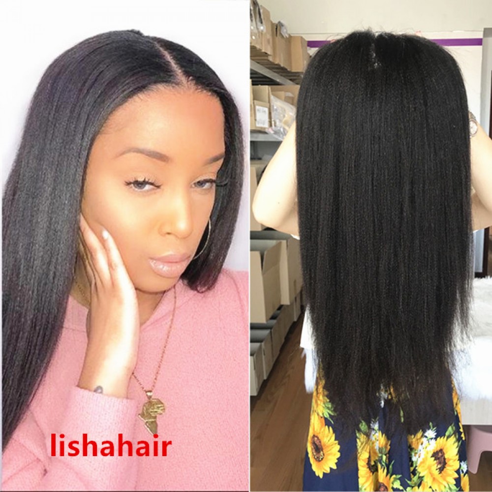 LIGHT YAKI straight virgin brazilian human hair Lace Front WIG FOR BLACK WOMEN 180% density LIGHT YAKI straight virgin brazilian human hair Lace Front WIG FOR BLACK WOMEN 180% density