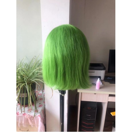 Colored  green colored Virgin Human Hair Silky Straight 180% density transparent Bob Lace Front Wig LS82013