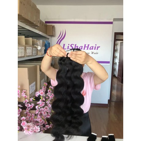 Body wave Tape in Virgin Human Hair Extensions Natural Black Color