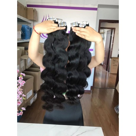 Body wave Tape in Virgin Human Hair Extensions Natural Black Color