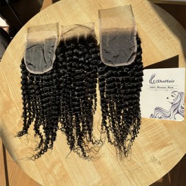 4x4''  transparent lace closure kinky curly style  Indian virgin human hair