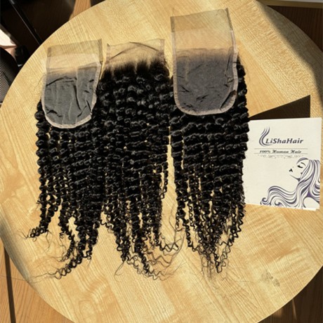 4x4''  transparent lace closure kinky curly style  Indian virgin human hair 