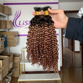 Flexible tip hair extension ombre hair color curly texture Indian virgin remy hair
