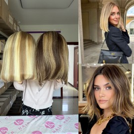 highlights Colored Lace Front Human Hair Wigs 13x4 Short BOB Wig 180% density p4/27 vs p6/613