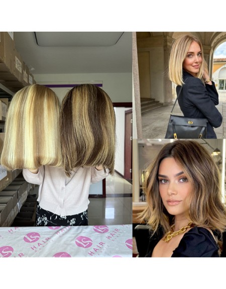 highlights Colored Lace Front Human Hair Wigs 13x4 Short BOB Wig 180% density p4/27 vs p6/613