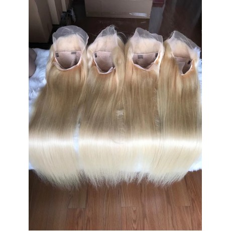 613 Blonde silky straight human hair 13x4 transparent lace front wigs  180% density preplucked hairline 32 34 36 40inch