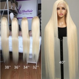 613 Blonde silky straight human hair 13x4 transparent lace front wigs  180% density preplucked hairline 32 34 36 40inch